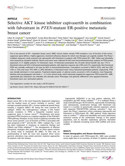 Selective AKT kinase inhibitor capivasertib in combination with .